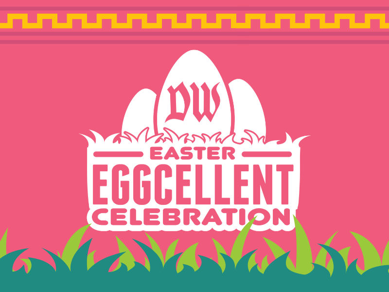 Eggcellent Easter Celebration logo and grass