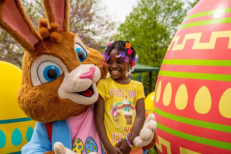Tuft and child at Bunny Hop Plaza