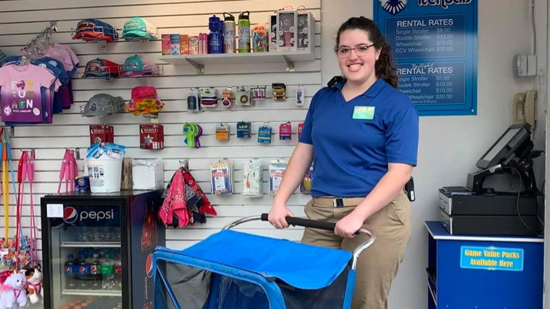 Employee and stroller