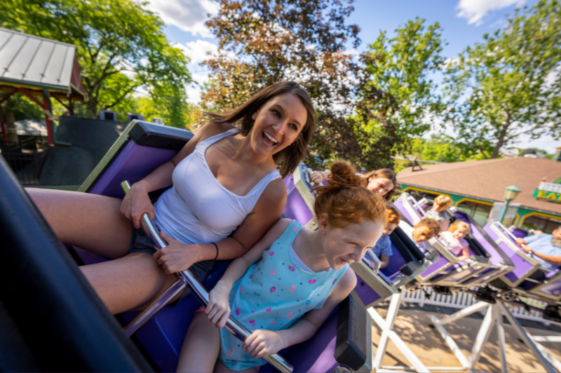 Mom and child on rollercoaster 